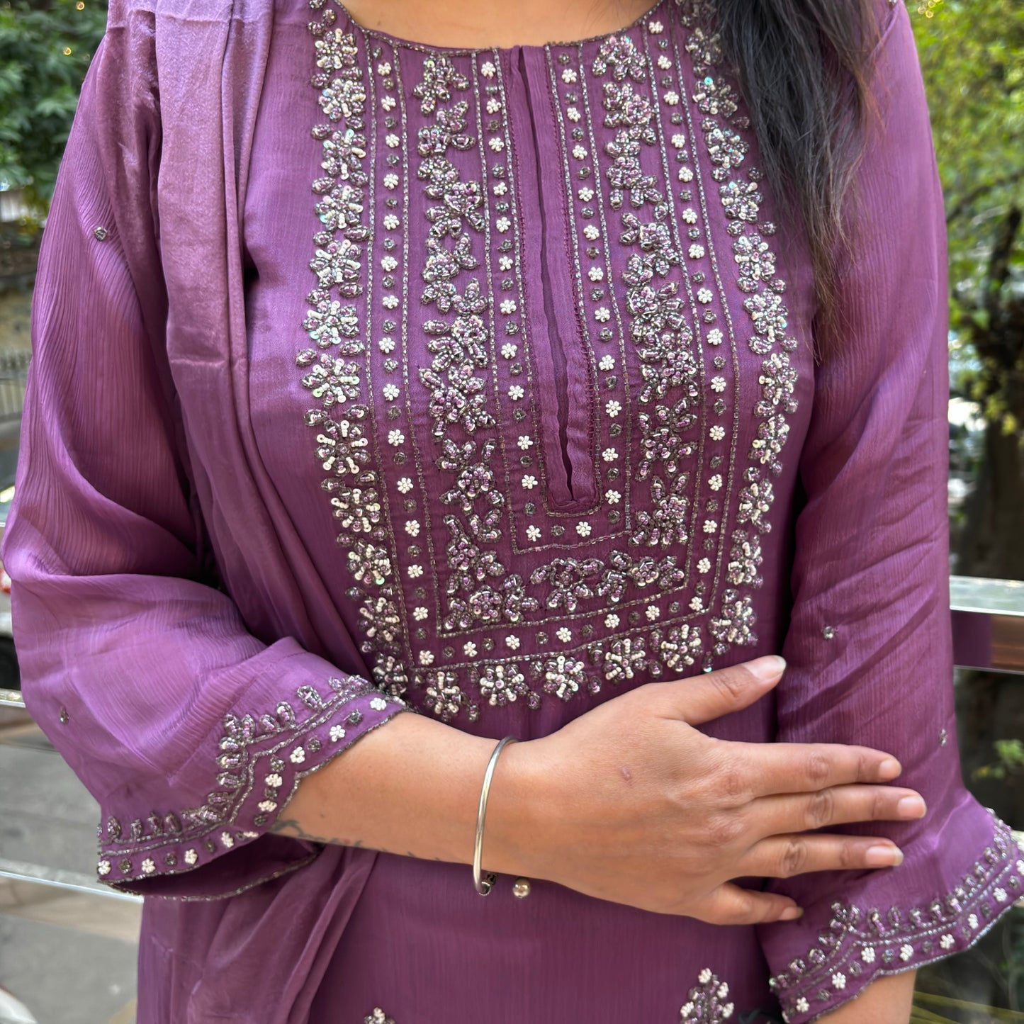 Keerat Lavender Embroidered Sharara Suit
