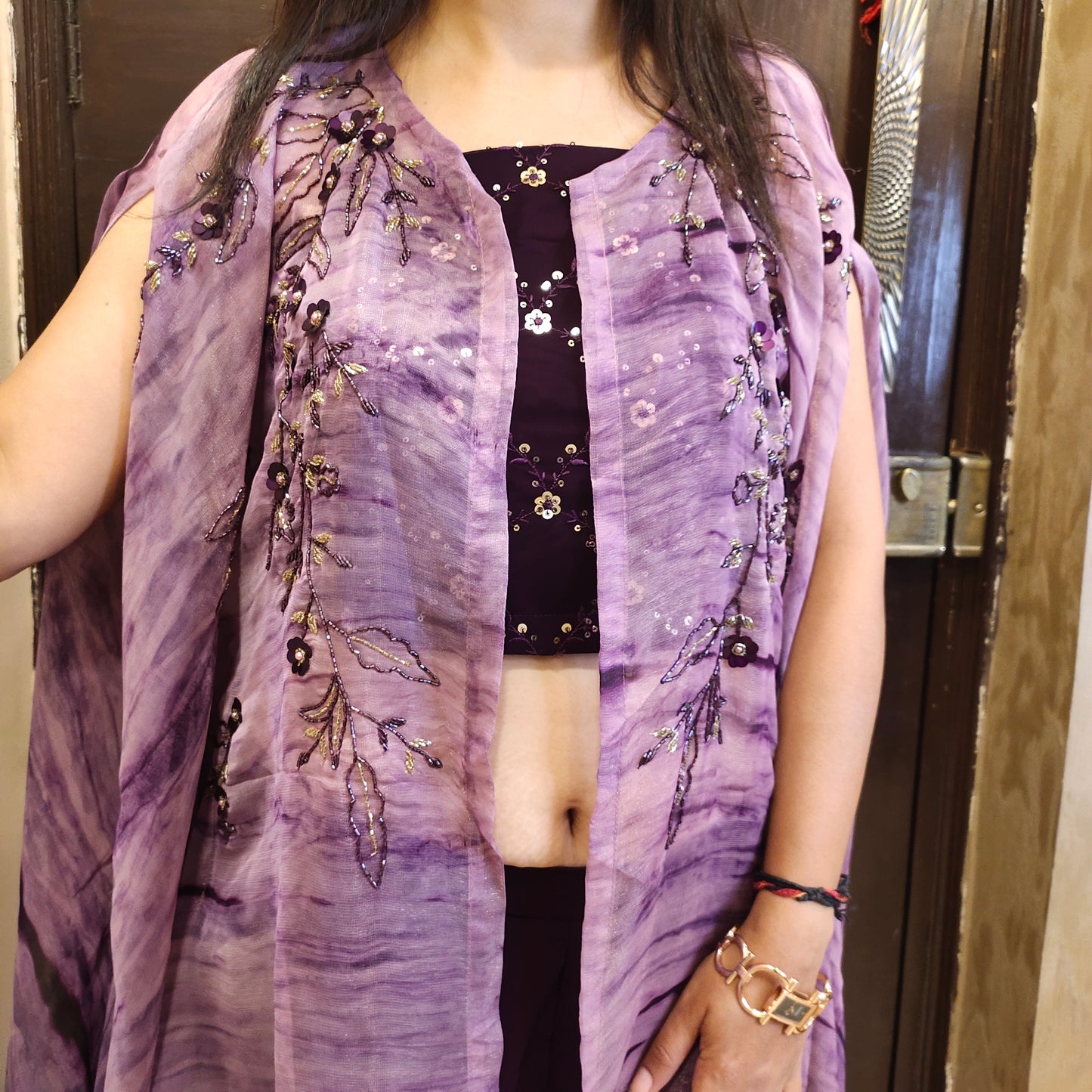 Glorious Wine Kaftaan Jacket Palazzo Set