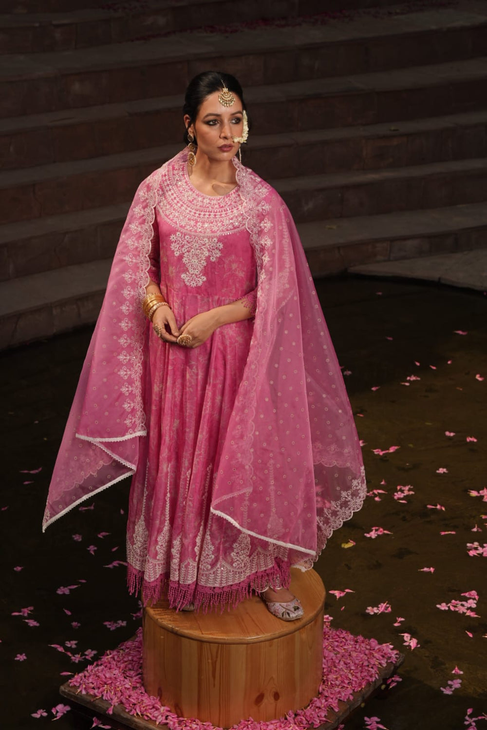 Pink Embroidered Premium Organza Silk Anarkali Set