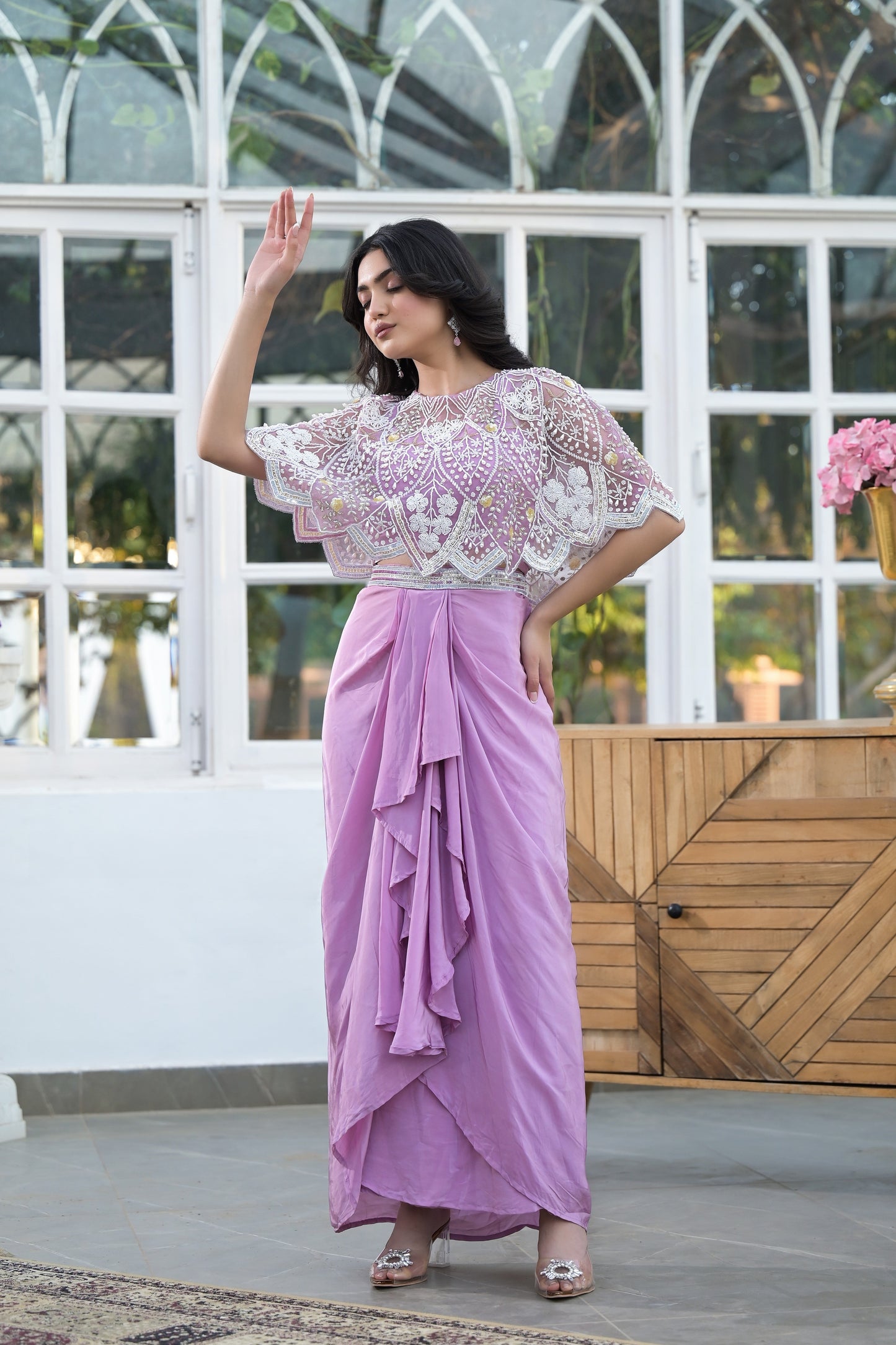 Turkish Rose Embroidered Crepe Skirt Set