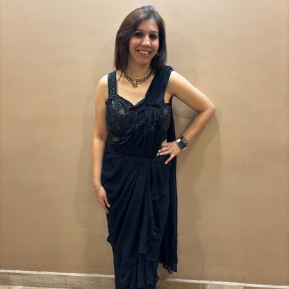 Gazal Black Drape Saree With Side Cut