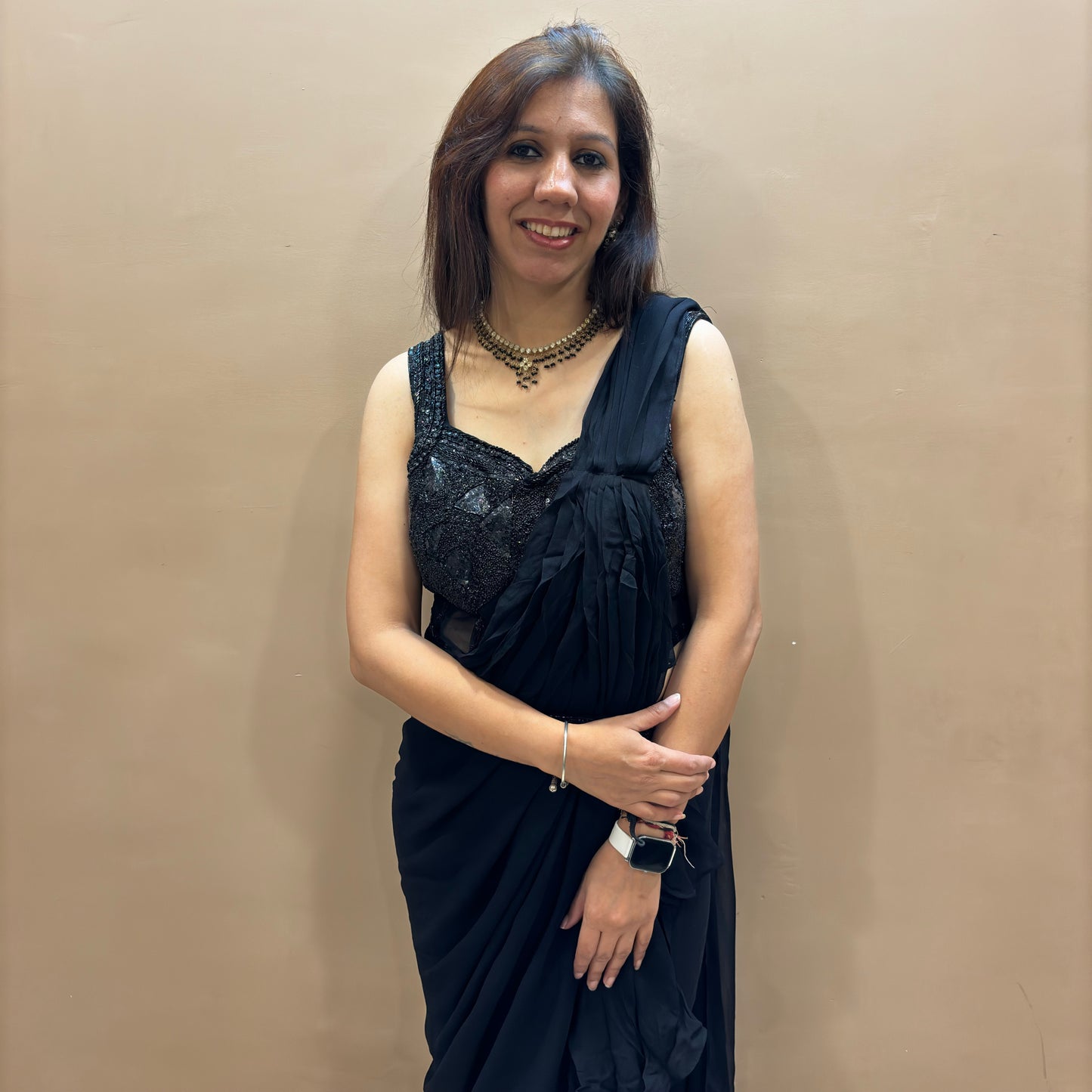 Gazal Black Drape Saree With Side Cut