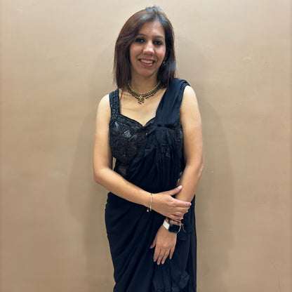 Gazal Black Drape Saree With Side Cut