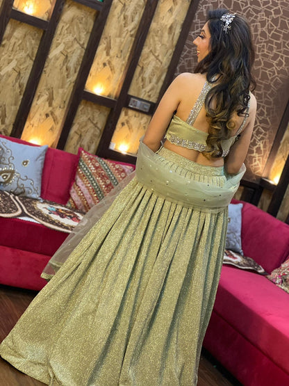 Sparkle Embellished  Halter Neck Crop Top with Skirt