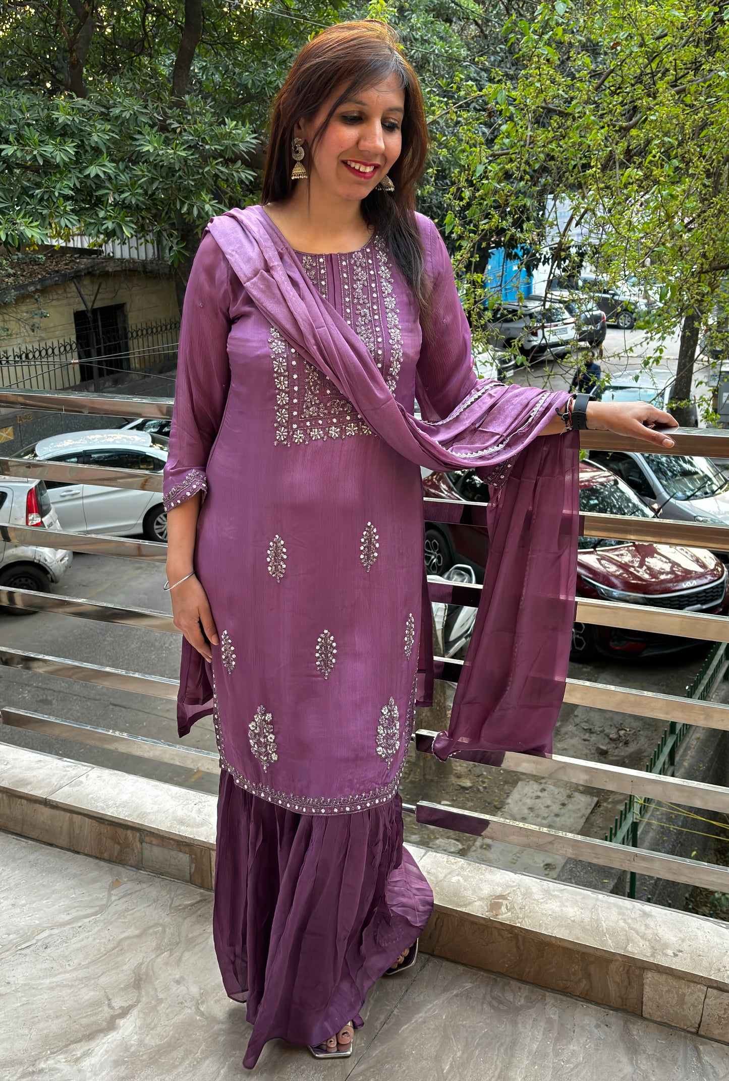 Keerat Lavender Embroidered Sharara Suit