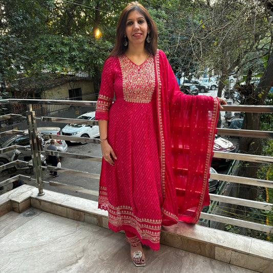 Rani Leheriya Anarkali Suit Set