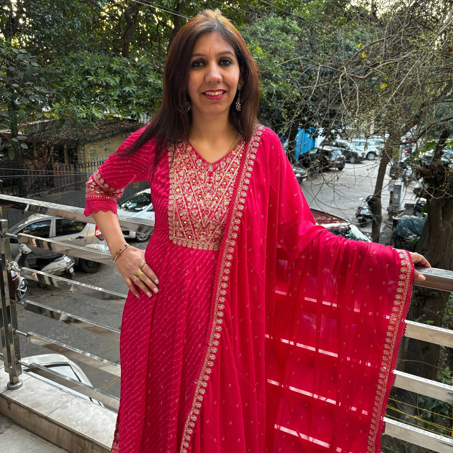 Rani Leheriya Anarkali Suit Set