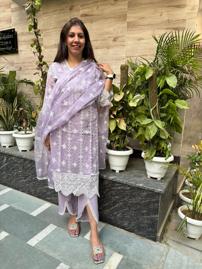 Lavender Chikankari Organza Kurta Set