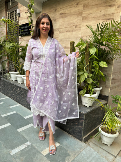 Lavender Chikankari Organza Kurta Set