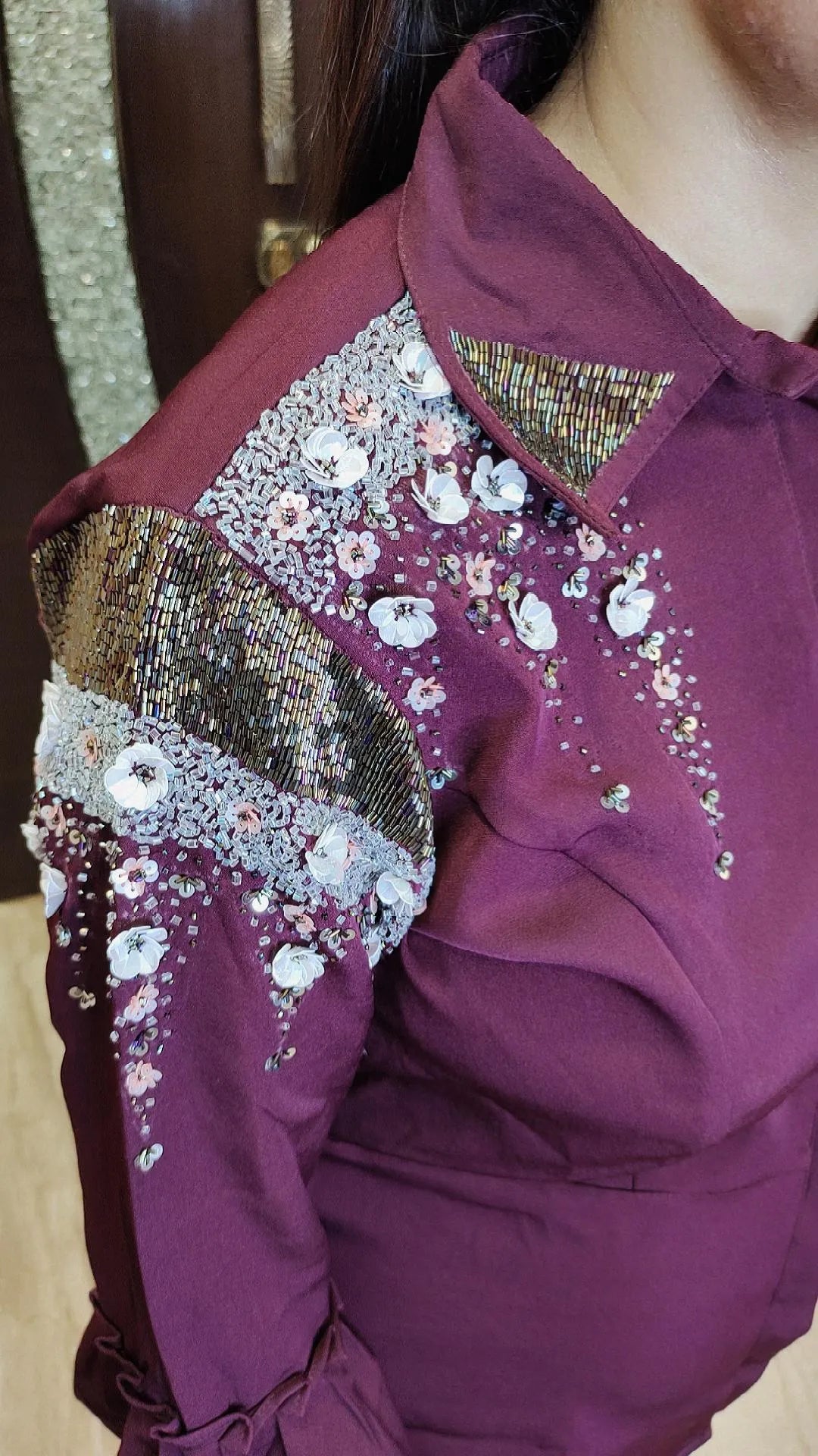 Wine Shoulder Hand Embroidered Co-ord Set