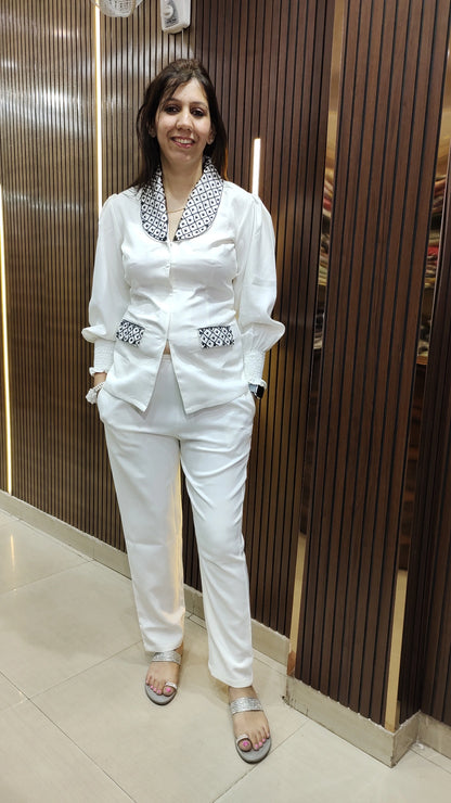White Embroidered Blazer Co-ord Set
