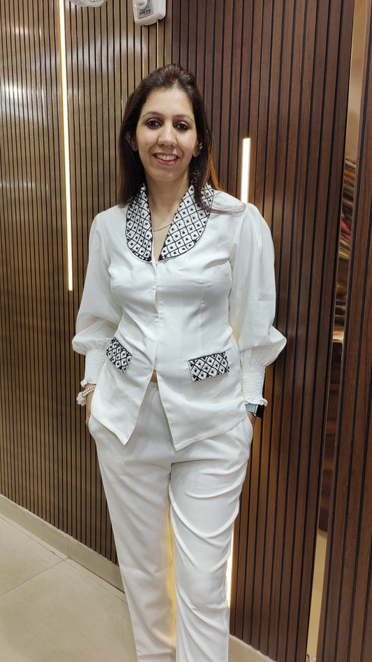 White Embroidered Blazer Co-ord Set