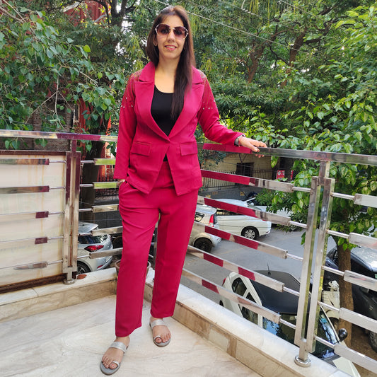 Glamourous Maroon Blazer Co-ord Set