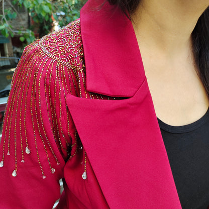 Glamourous Maroon Blazer Co-ord Set