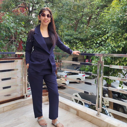 Glamourous Navy Blue Blazert Co-ord Set