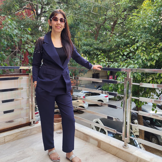 Glamourous Navy Blue Blazert Co-ord Set