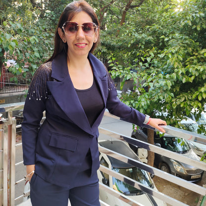 Glamourous Navy Blue Blazert Co-ord Set