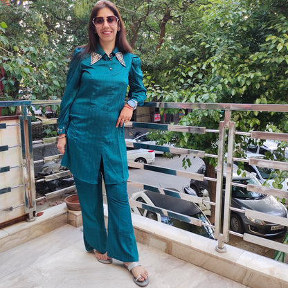 Emerald Long Shirt Stone Work Co-ord Set