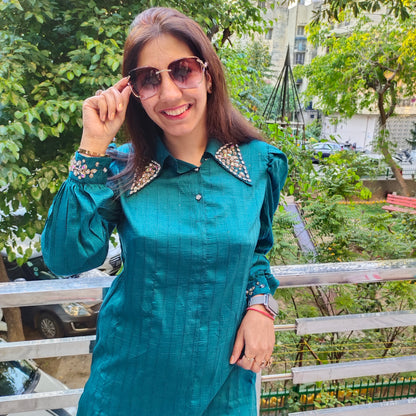 Emerald Long Shirt Stone Work Co-ord Set