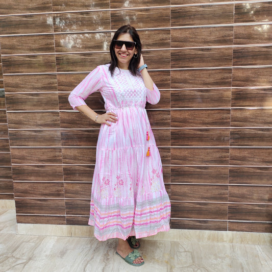 Long Pink Chikankari Tunic