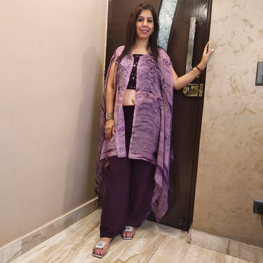 Glorious Wine Kaftaan Jacket Palazzo Set