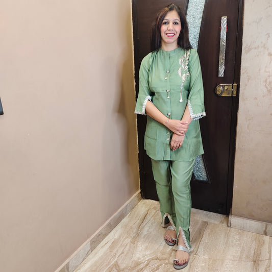 Muslin embroidered Co-ord Set