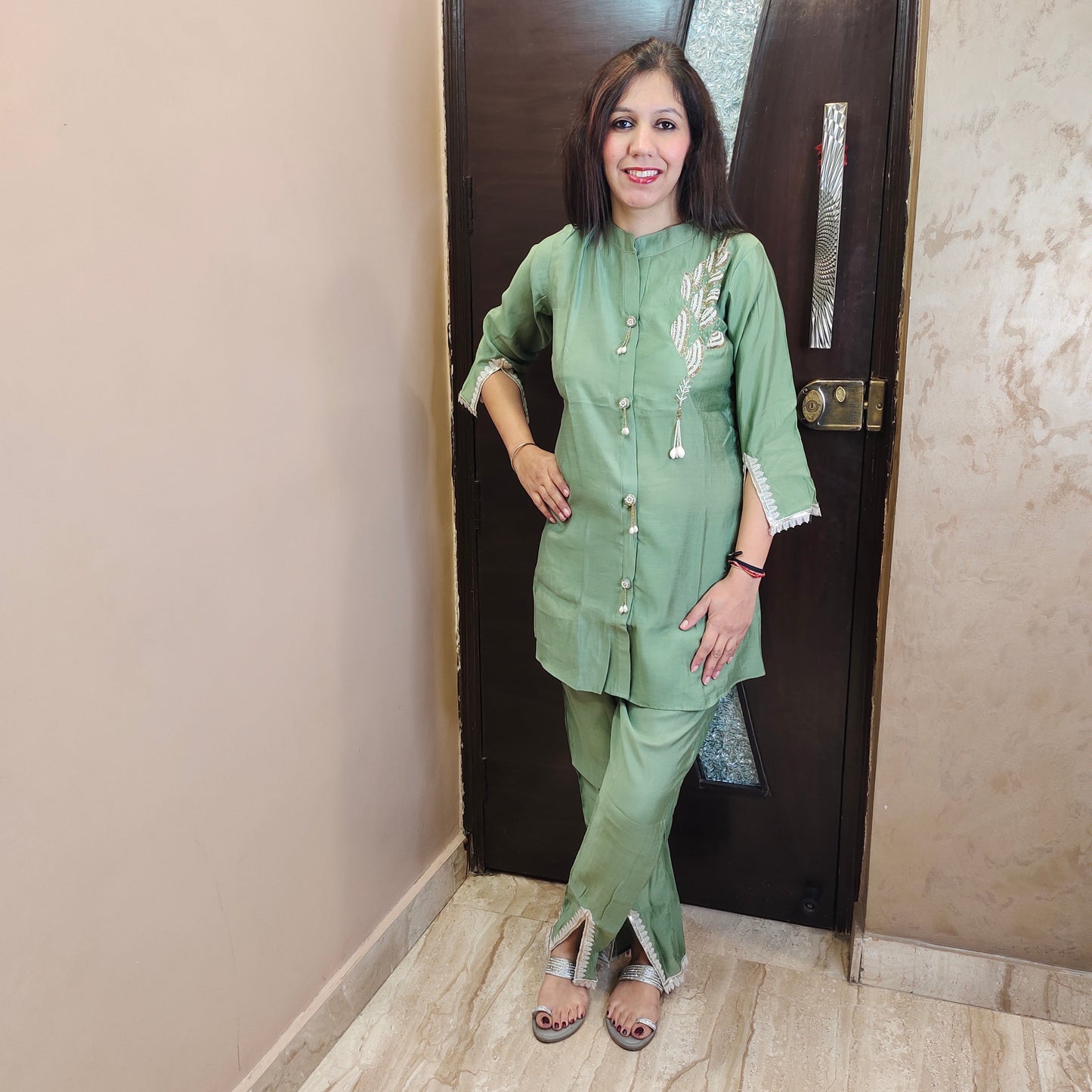 Muslin embroidered Co-ord Set