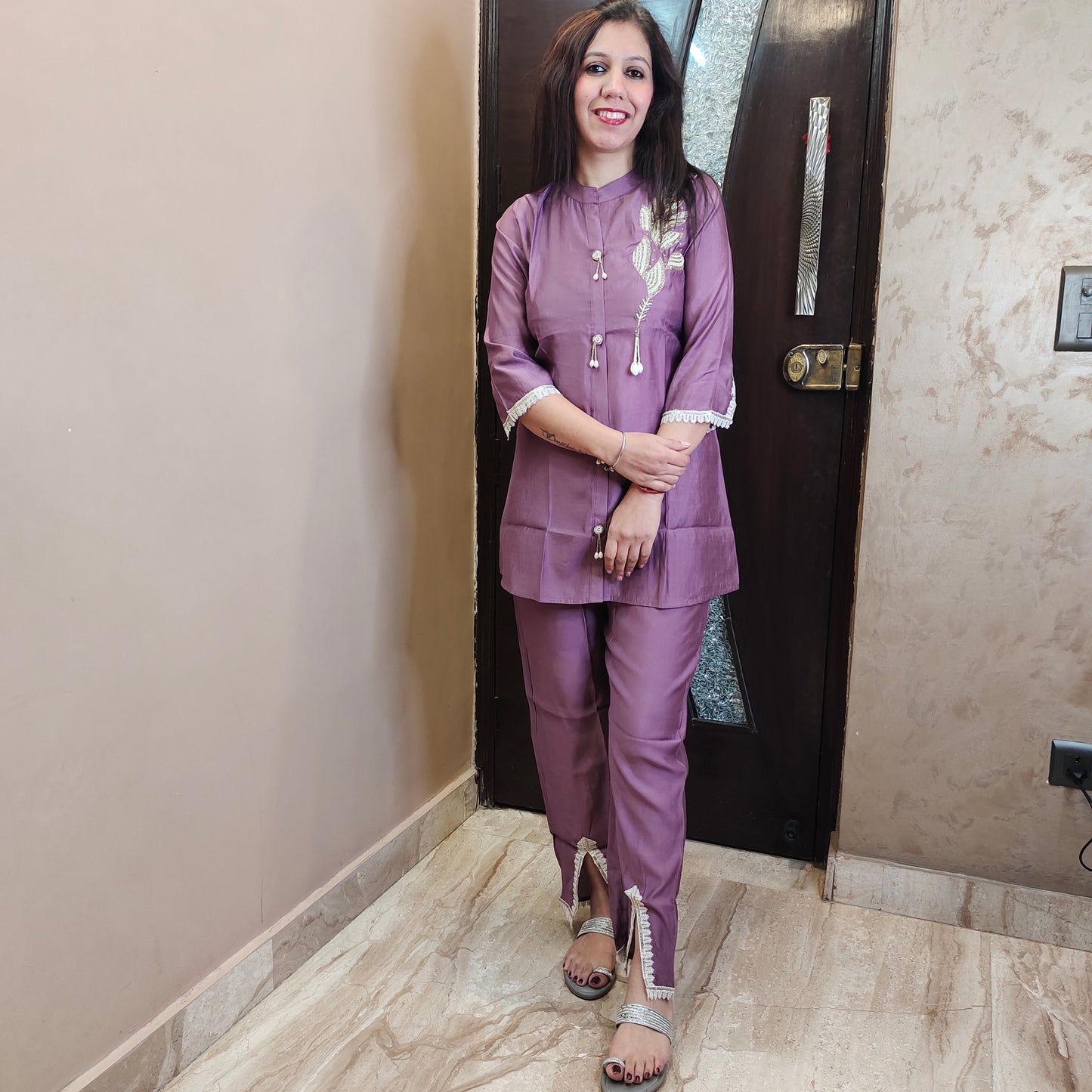 Muslin embroidered Co-ord Set