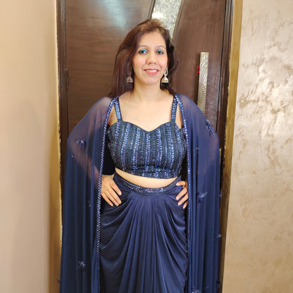 Dazzling Cape Set Blue Pleated Skirt