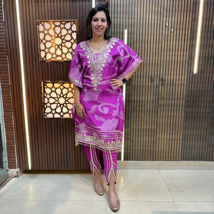 Purple Mirage Muslin Kaftan with Tulip Pants