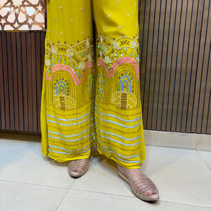 Golden Bloom Hand-Embroidered Yellow Jumpsuit