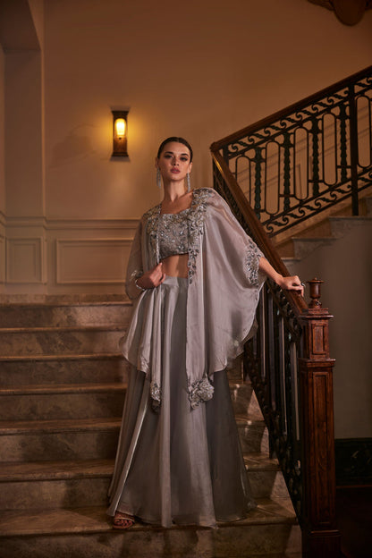 Silver Mist Cape Lehenga Set