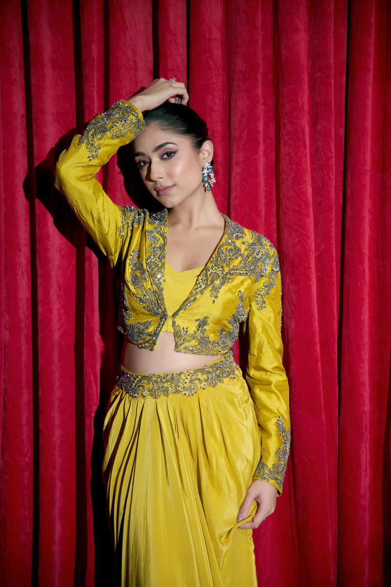 Mustard Yellow Embellished Skirt Set
